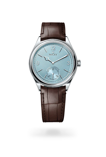Rolex 1908 in platinum and Ice Blue, rice-Grain motif Dial, M52506-0002 | Polacheck's Jewelers