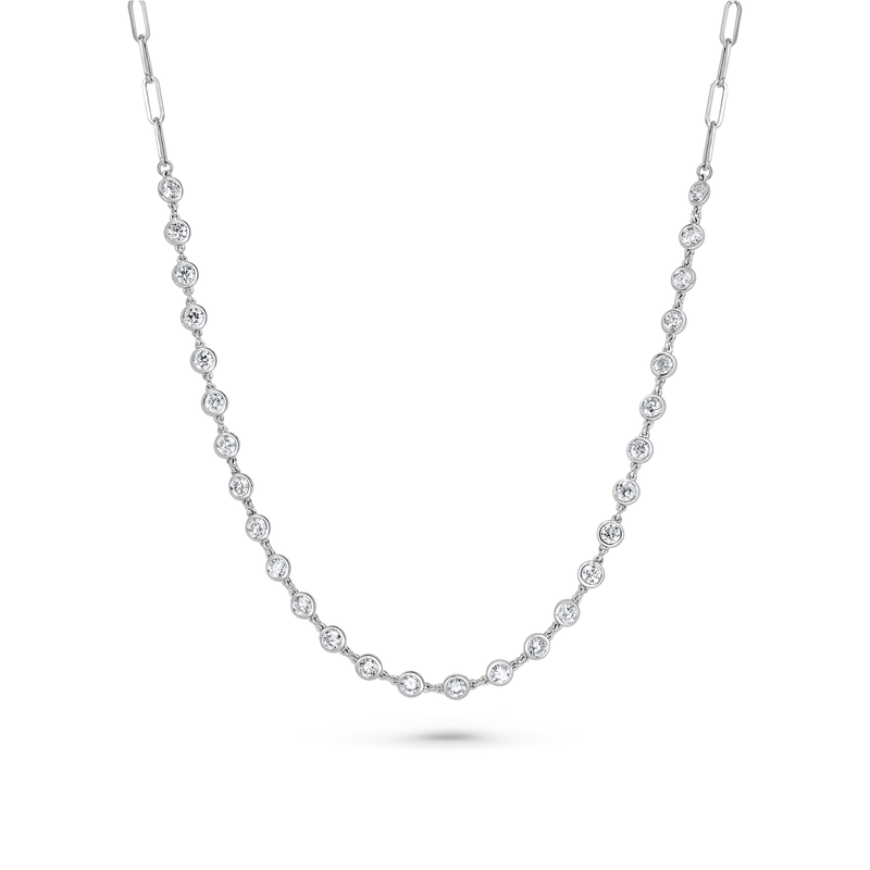 Bezel Set Diamond Necklace on Paperclip Chain
