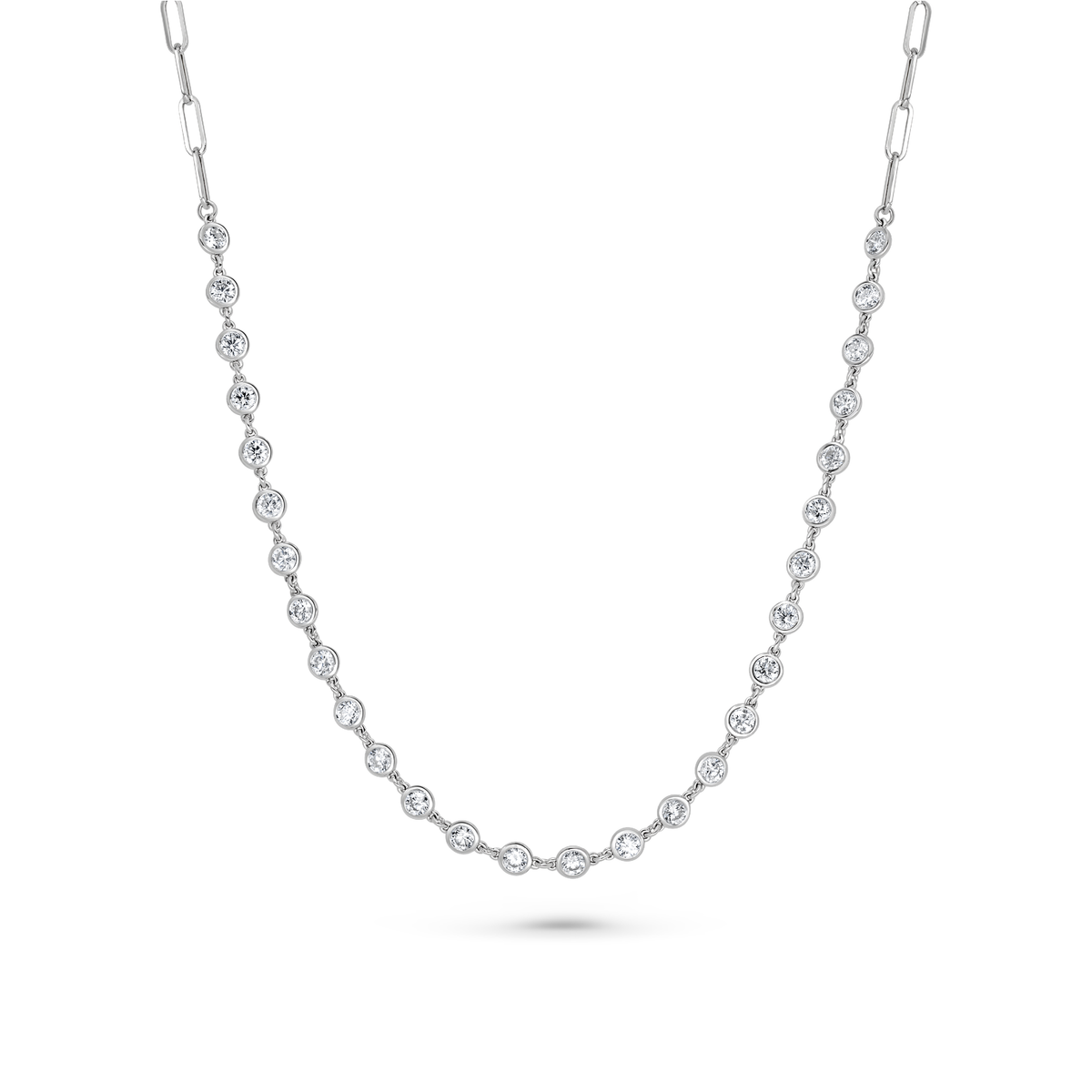 Bezel Set Diamond Necklace on Paperclip Chain