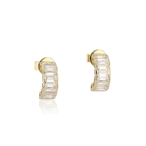 Emerald Cut Diamond Cuddle Mini Hoop Earrings