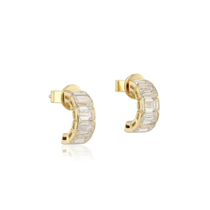 Emerald Cut Diamond Cuddle Mini Hoop Earrings