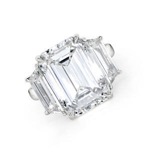 Emerald Cut & Trapezoid Side Stone Diamond Ring | 13.21TW