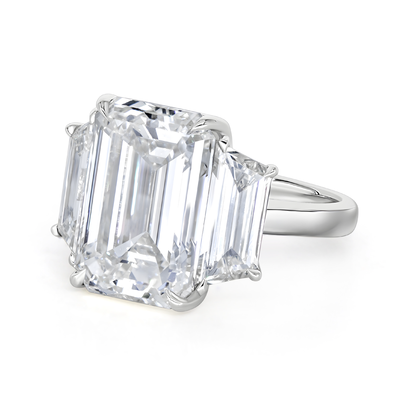 Emerald Cut with Trapezoid Side Stones Diamond Ring | 13.21tw