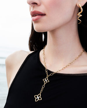 Cialoma Double Diamond Flower Almond Link Dangle Necklace
