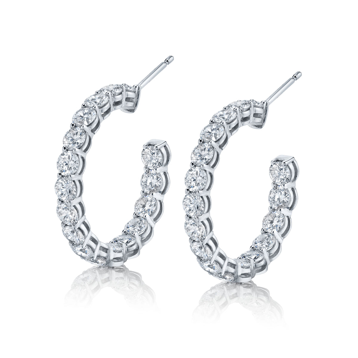 Round Brilliant Diamond J Hoop Earrings