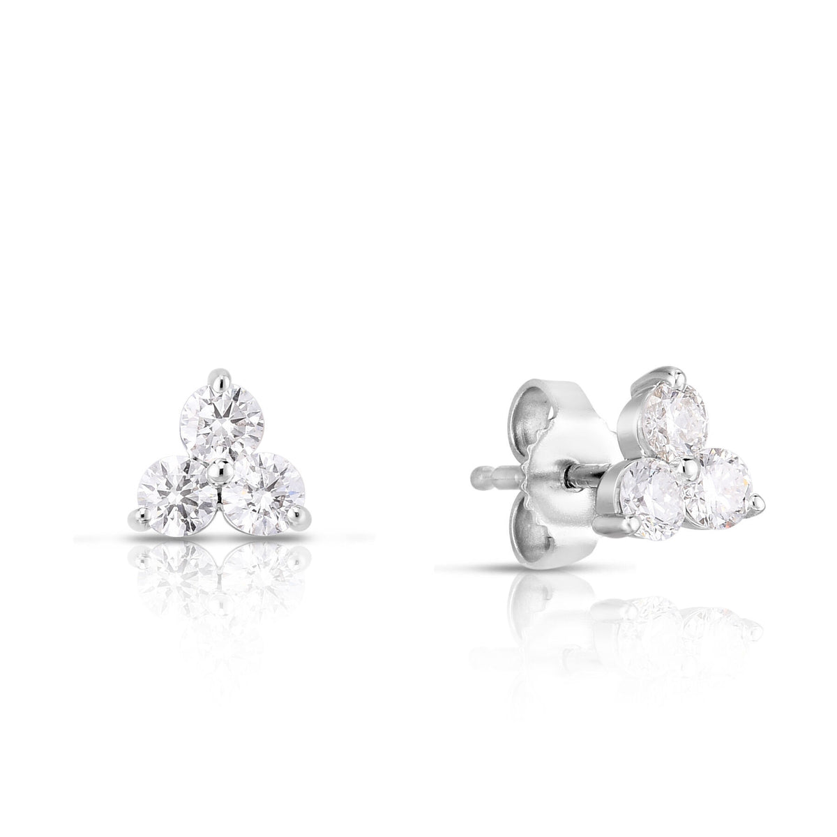 Three Stone Diamond Cluster Stud Earrings