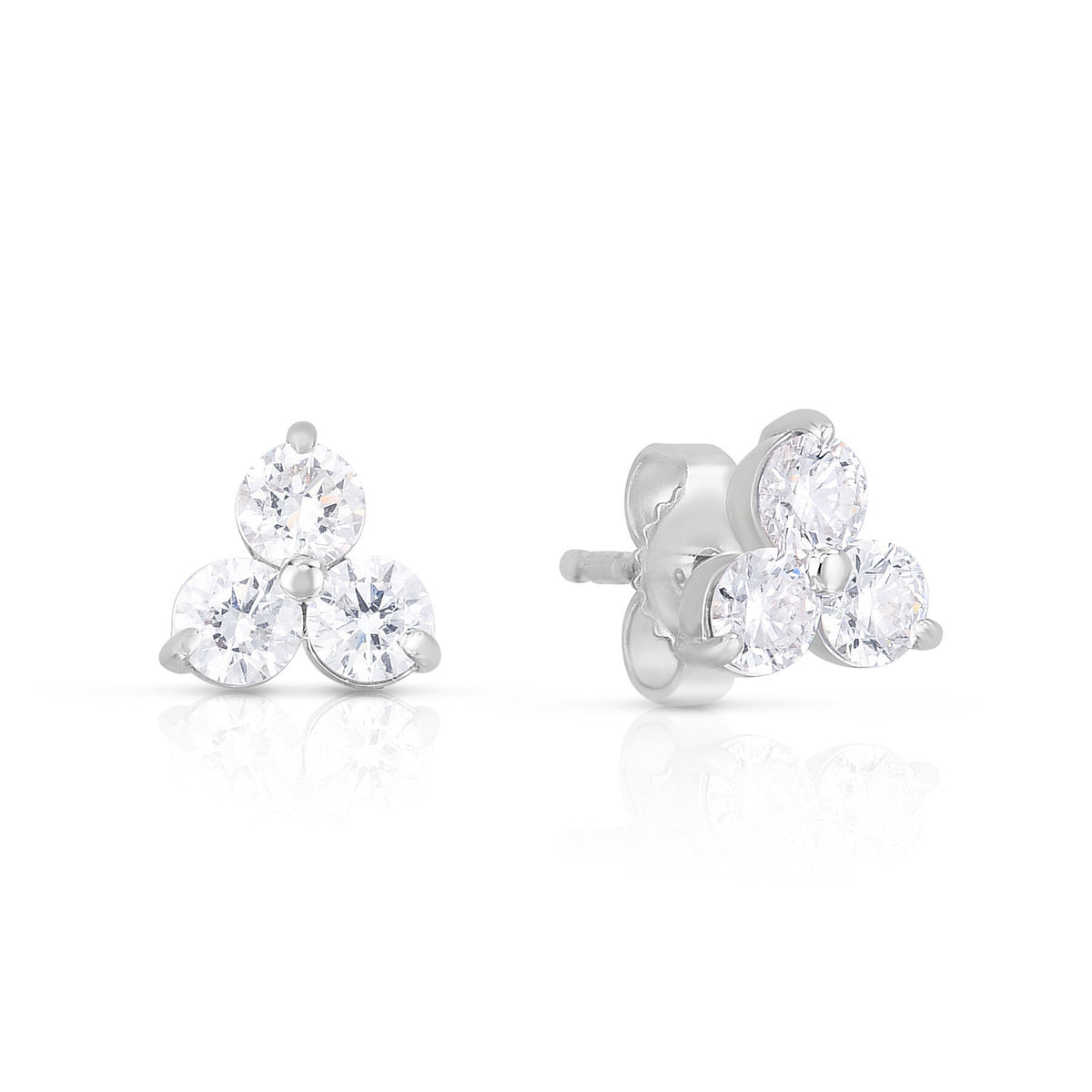 Medium Three Stone Diamond Cluster Stud Earrings