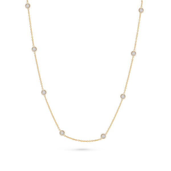 Bezel Set Round Diamond Station Necklace