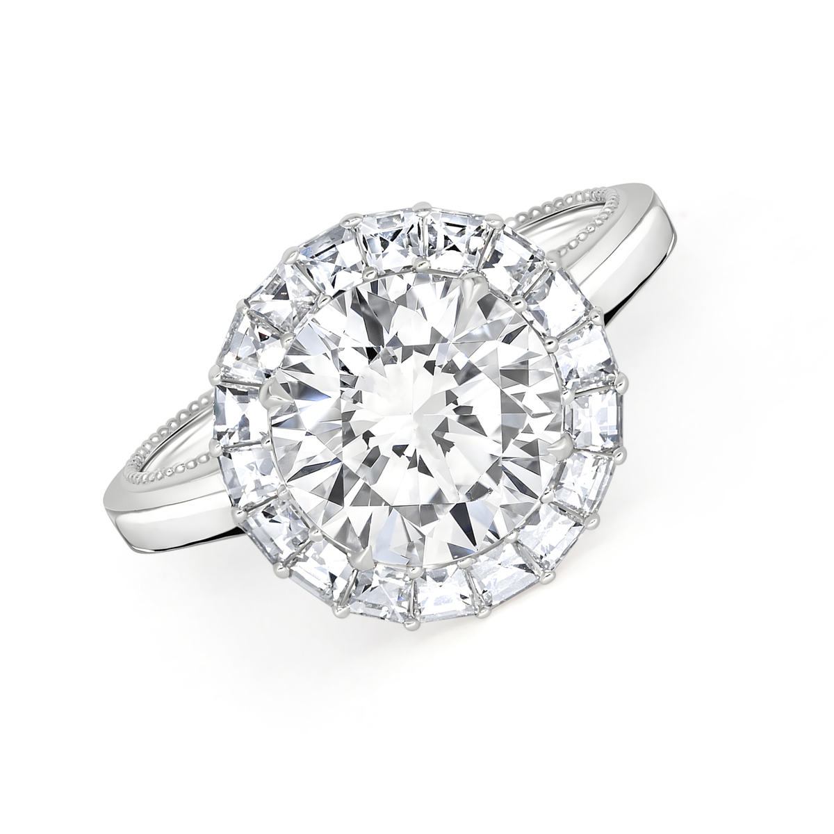 Round Cut Diamond with Blaze Cut Halo Ring | 4.19tw
