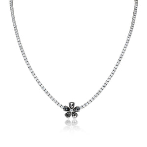 Tennis Necklace with Black Diamond Flower