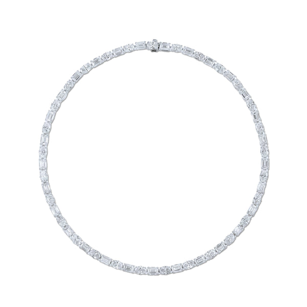 Emerald Cut & Oval Diamond Tennis Necklace | 38.32tw