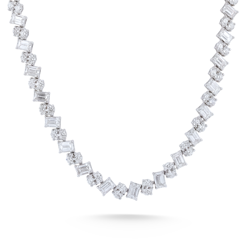 Slanted Oval & Emerald Cut Diamond Tennis Necklace | 37.53tw
