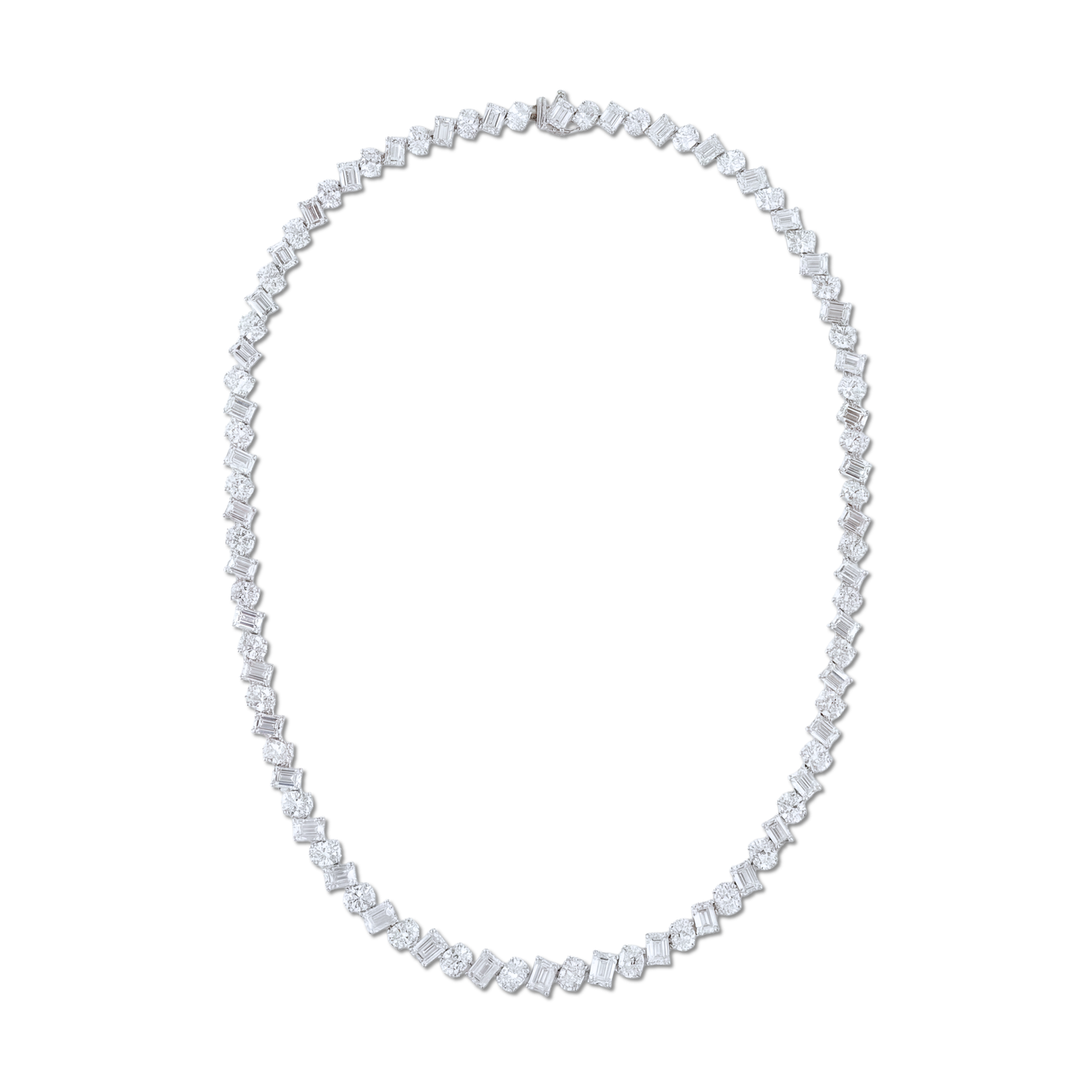 Slanted Oval & Emerald Cut Diamond Tennis Necklace | 37.53tw