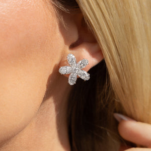 Moval Cut Diamond Flower Stud Earrings