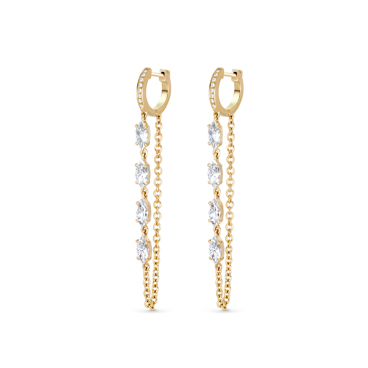 Marquise Diamond Huggie Chain Earrings