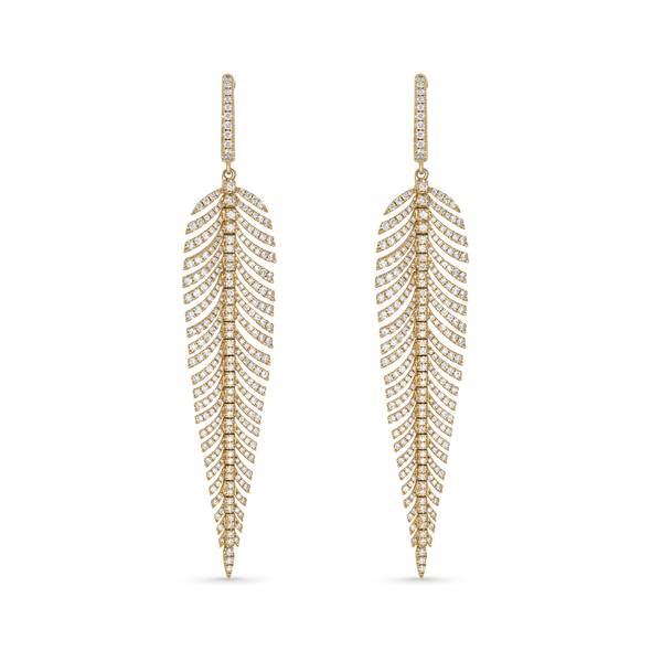 XL Diamond Feather Drop Earrings
