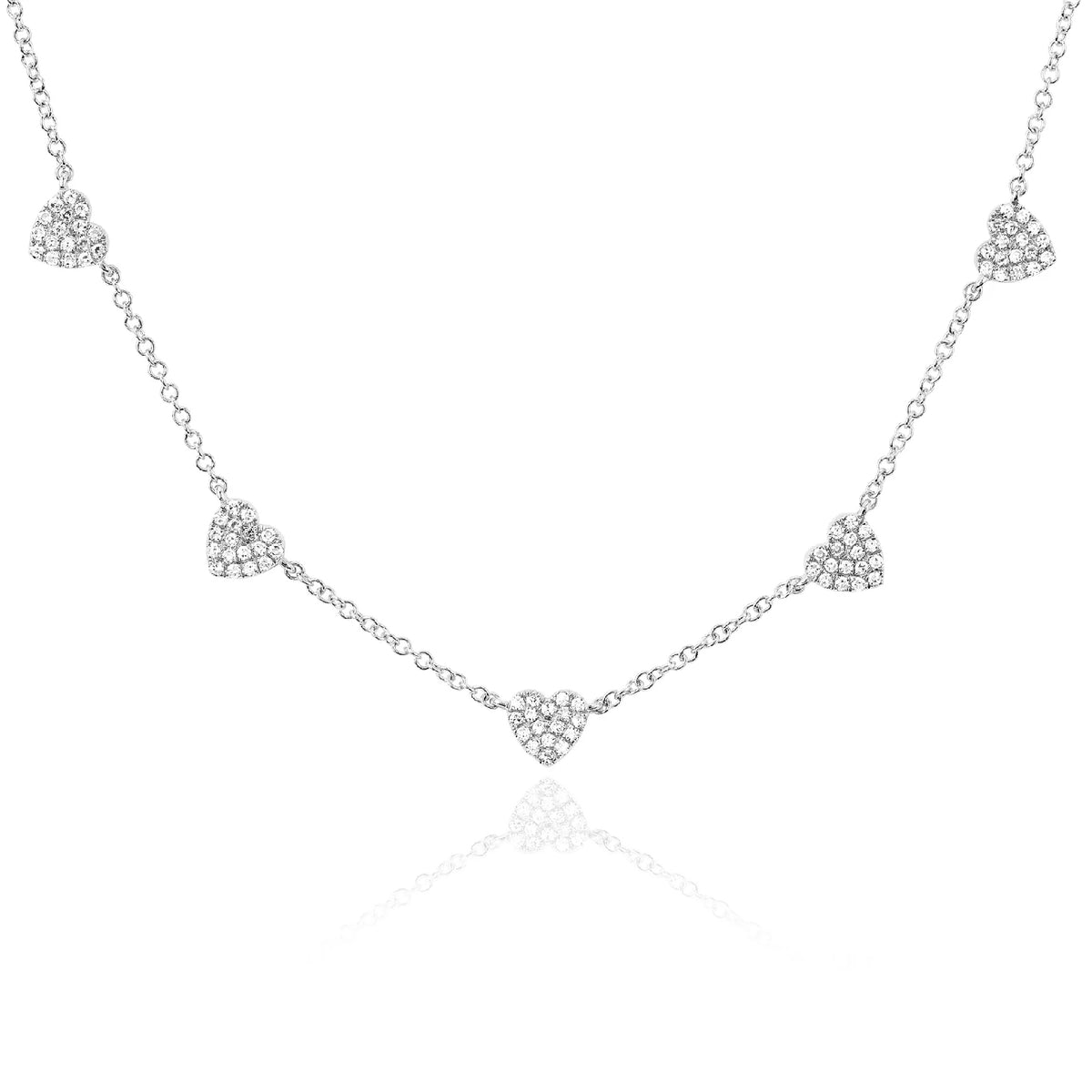 Five Diamond Hearts Necklace