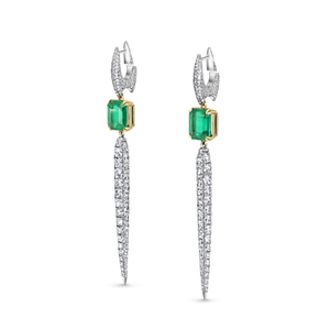 Emerald & Diamond Sphere Drop Earrings