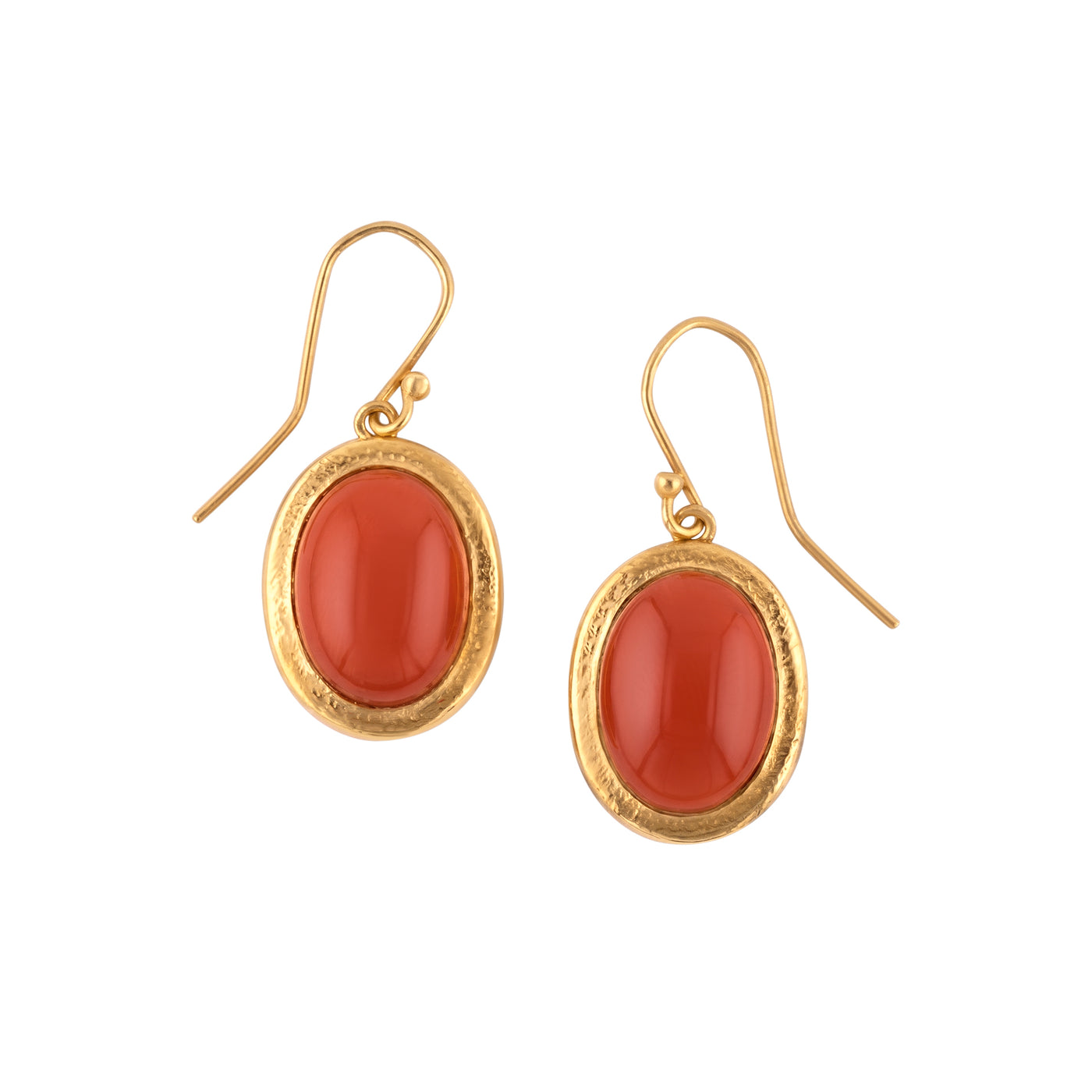 Oval Coral Cabochon Drop Earrings