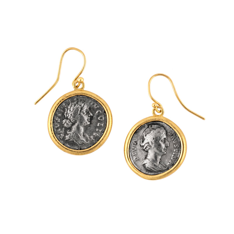 Ancient Roman Coin Drop Earrings