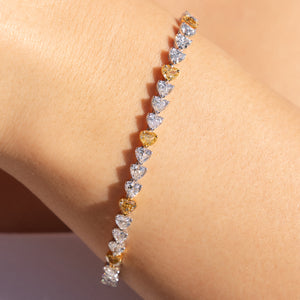 White & Yellow Heart Shape Diamond Tennis Bracelet | 10.43tw