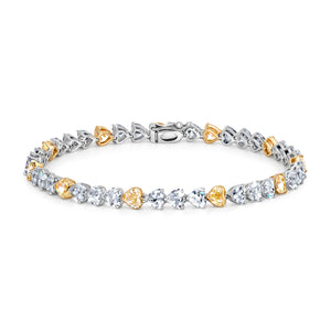 White & Yellow Heart Shape Diamond Tennis Bracelet | 10.43tw