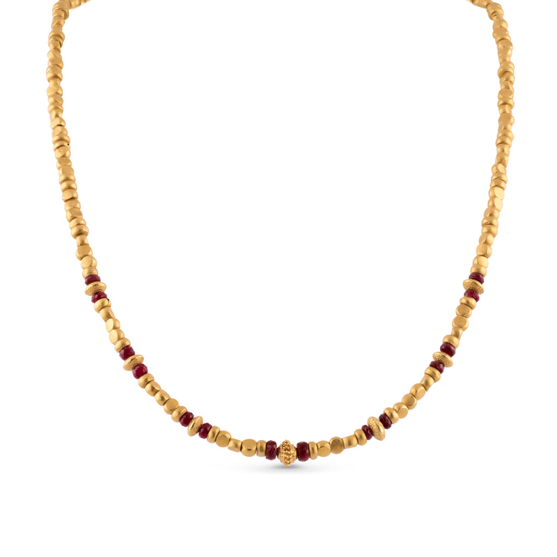 Ruby and Gold Bead Necklace | 17"