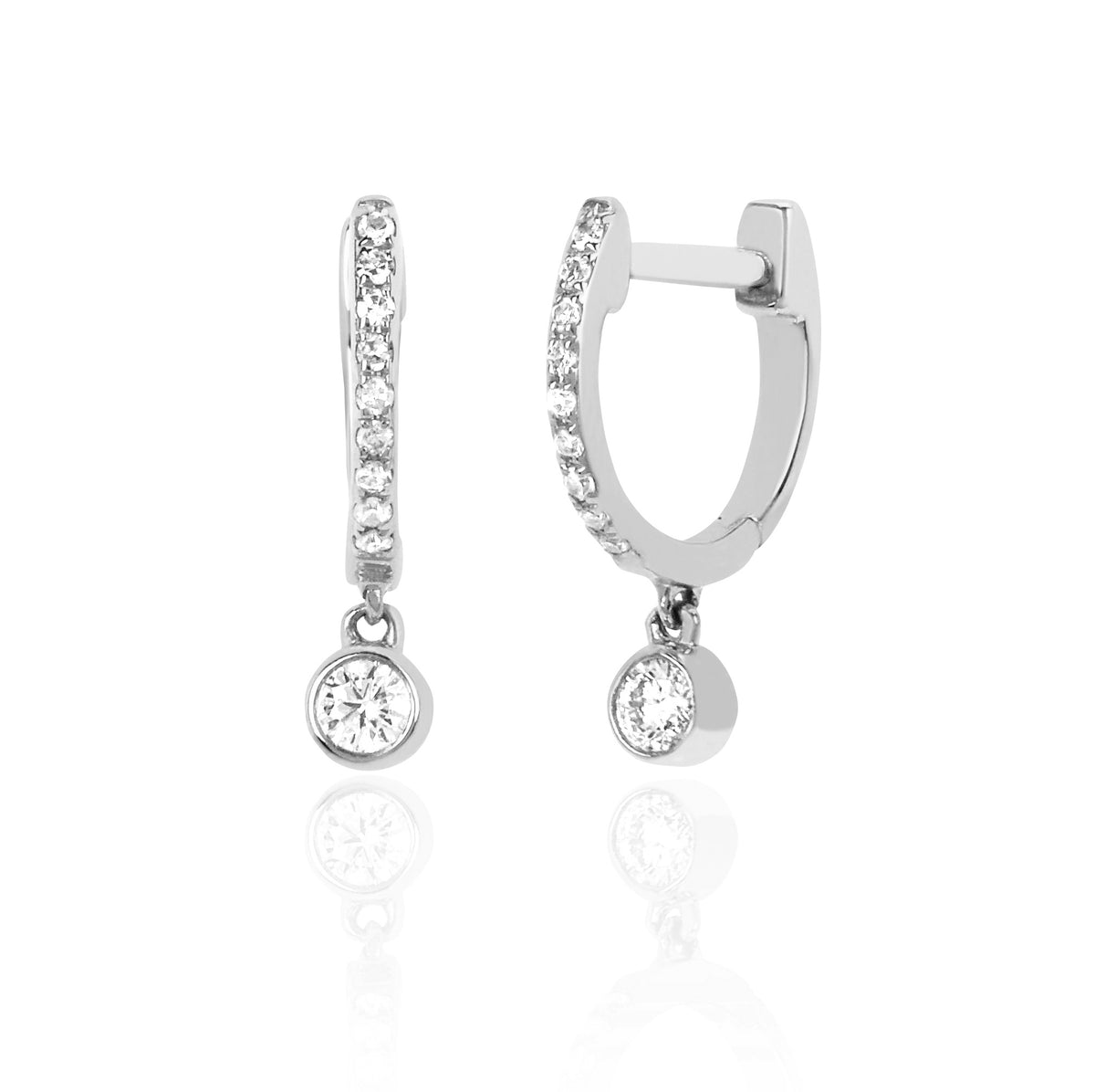 Diamond Bezel Drop Huggie Earrings