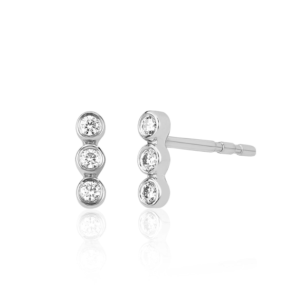 3 Bezel Diamond Bar Stud Earrings
