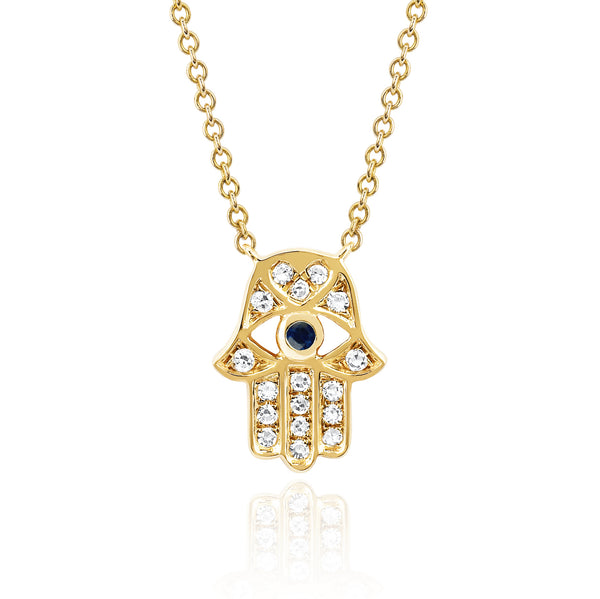 Hamsa Blue Sapphire Eye Necklace