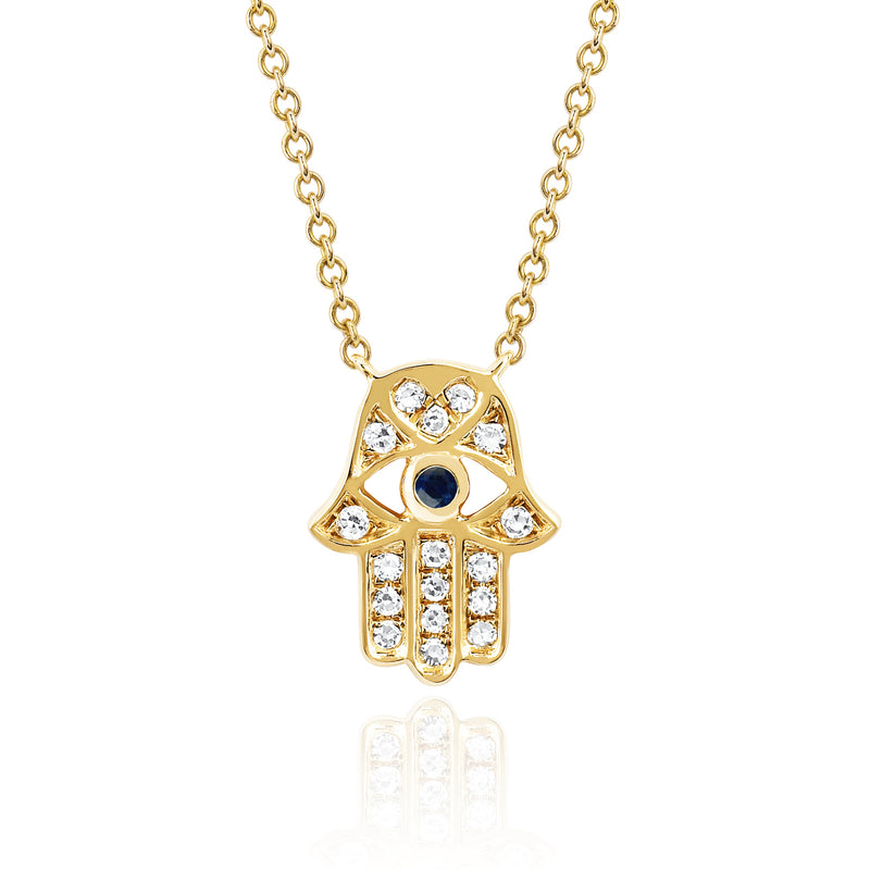 Hamsa Blue Sapphire Eye Necklace