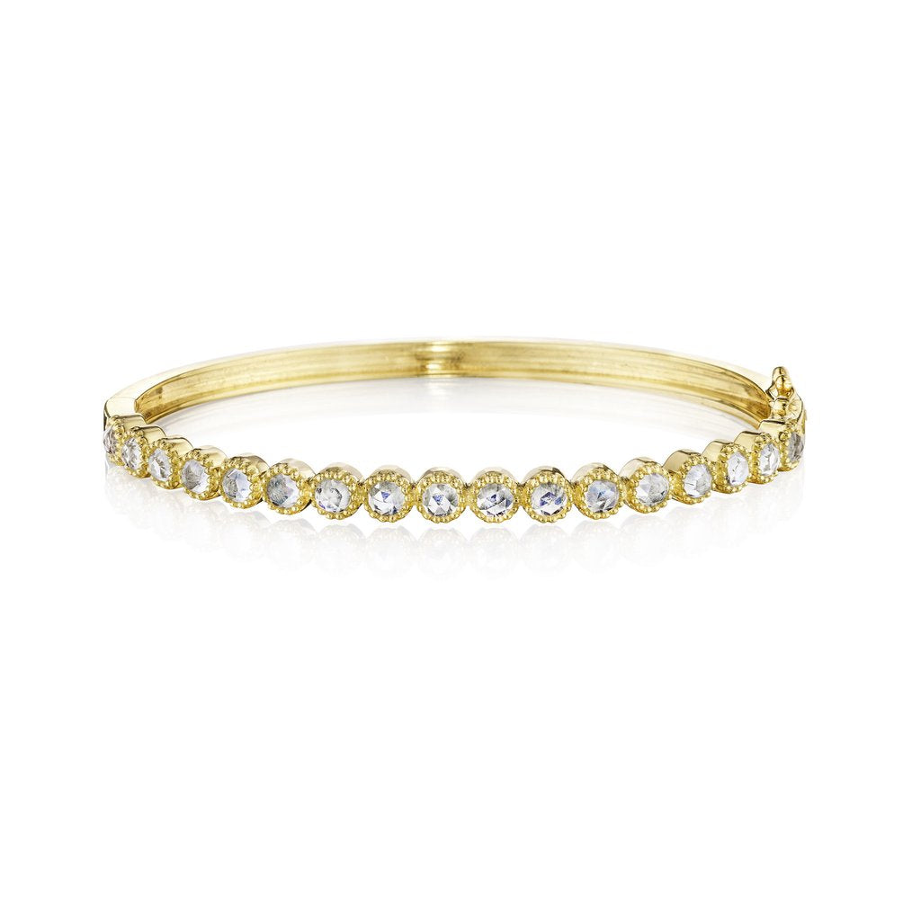 Milgrain Set Rose Cut Diamond Bangle | 2.04tw