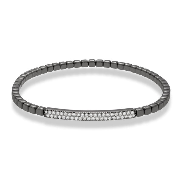 Black Rhondel Diamond Bar Stretch Bracelet | .46tw
