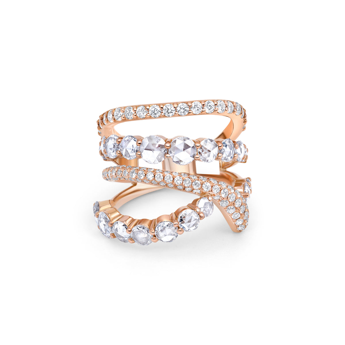 4 Row Free Form Rose Cut Diamond Ring