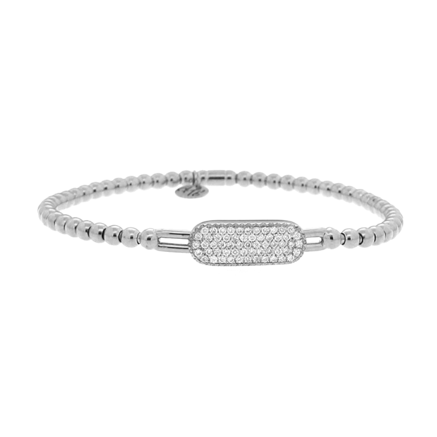 Rounded Diamond Bar Bead Stretch Bracelet | .24tw