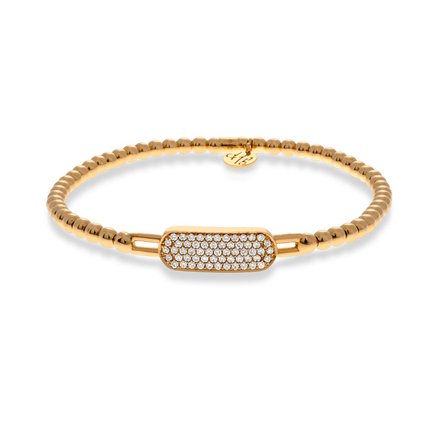 Rounded Diamond Bar Bead Stretch Bracelet | .24tw