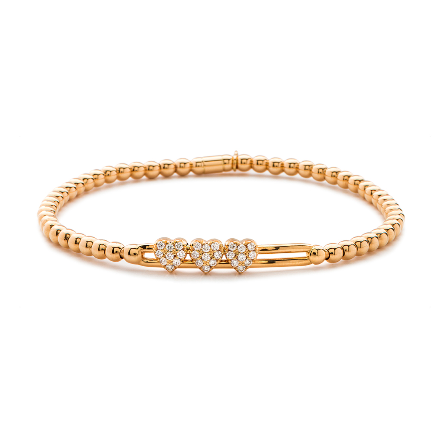Three Diamond Hearts Stretch Bracelet | .24tw