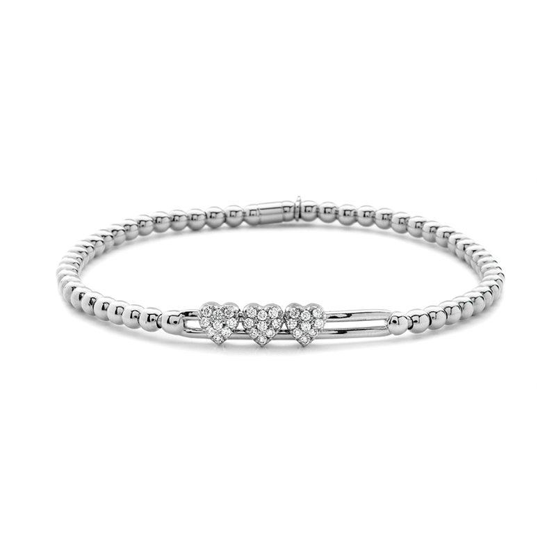 Three Diamond Hearts Stretch Bracelet | .24tw