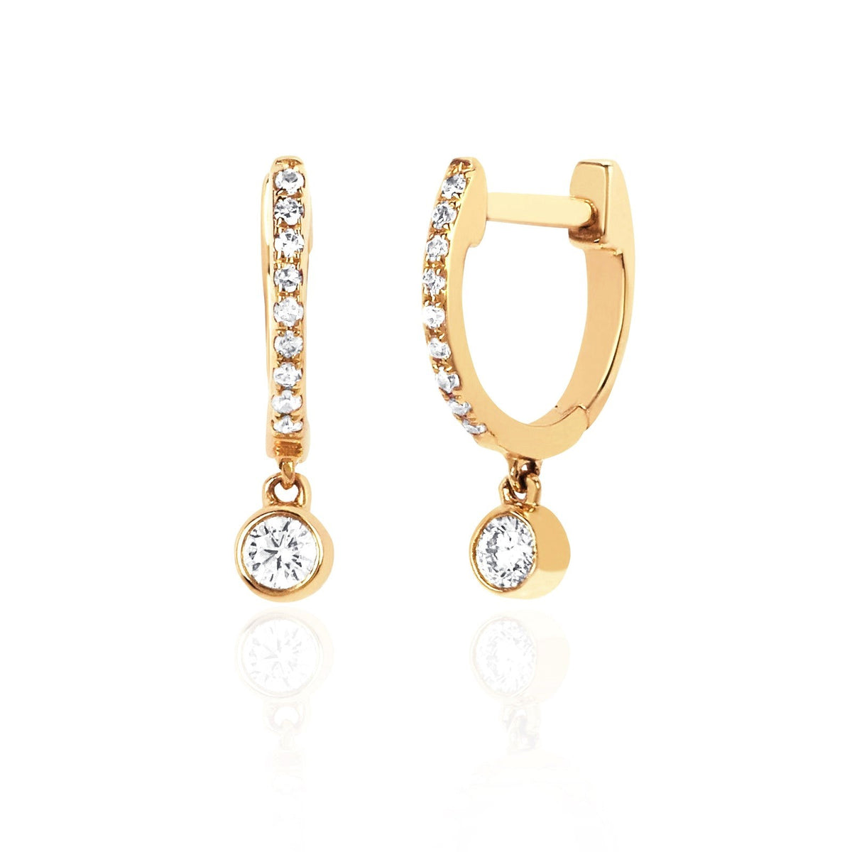 Single Mini Huggie Bezel Set Diamond Drop Earring
