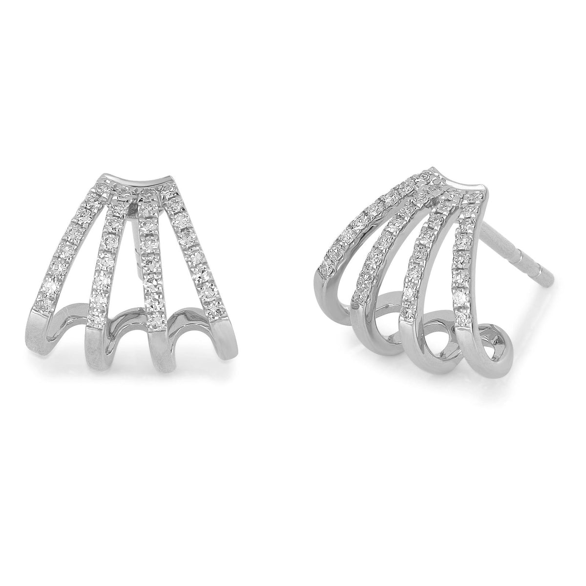 4 Row Diamond Fan Huggie Earrings