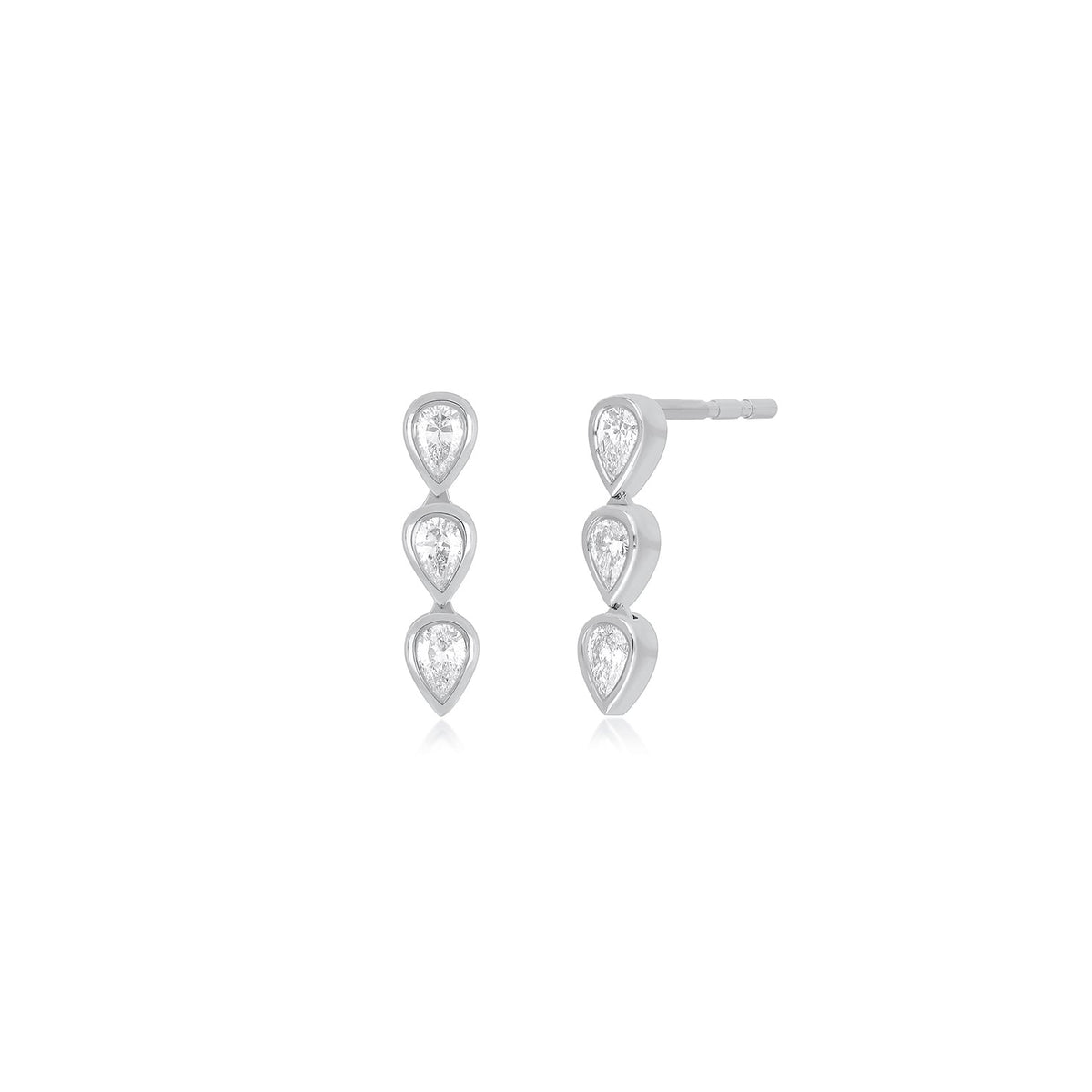 Bezel Set Triple Pear Shape Diamond Stud Earrings | .30tw