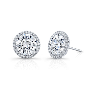 Diamond with Pavé Halo Stud Earrings | 4.02TW