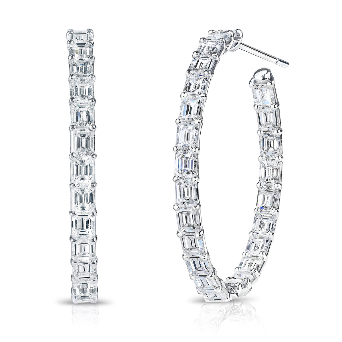 Emerald Cut Diamond Hoop Earrings