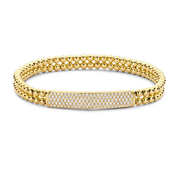 Two Row Bead with Diamond ID Stretch Bracelet | .82tw