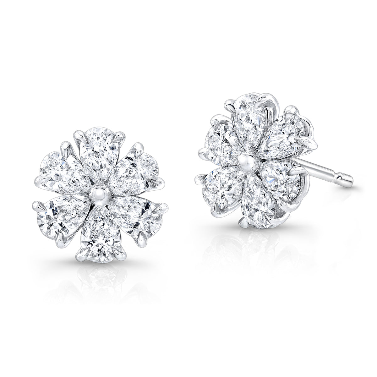 Pear Shape Diamond Flower Stud Earrings | 2.47tw