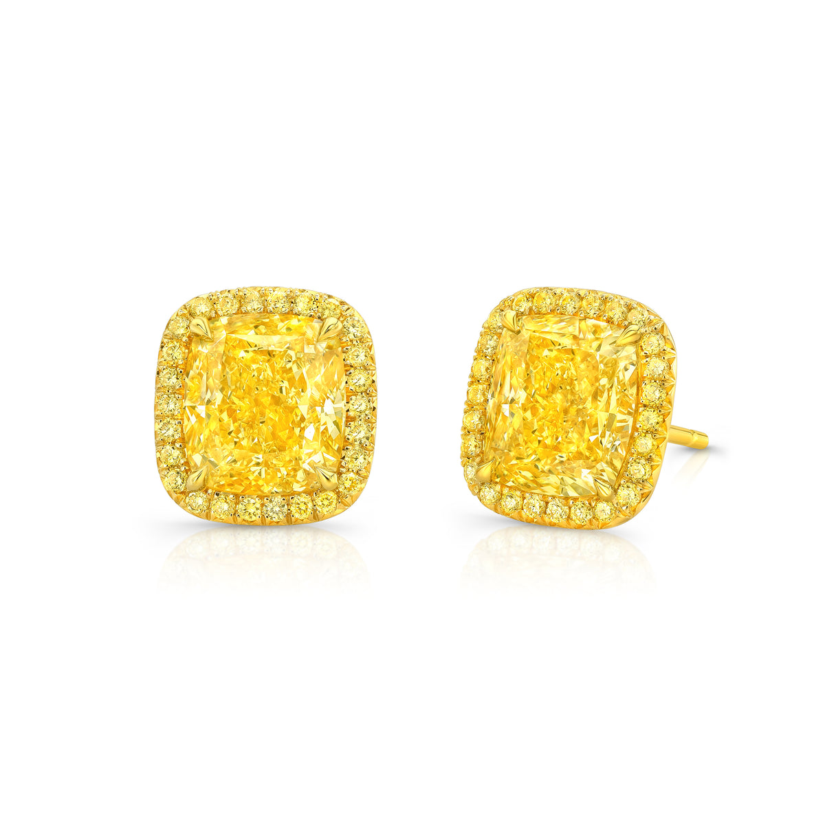 Fancy Yellow Cushion Cut Diamond Earrings | 2.57tw