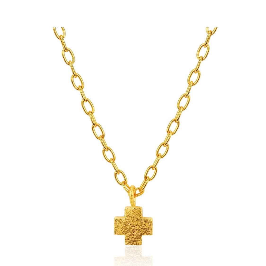 Large Hammered Gold Cross Necklace