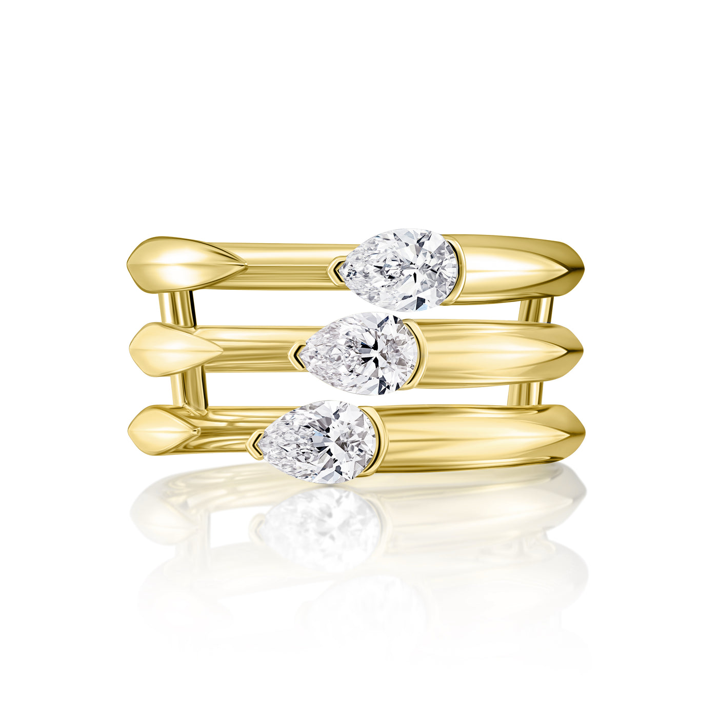 Three Row Pear Shape Diamond Cuff Ring