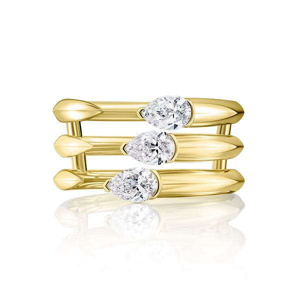 Three Row Pear Shape Diamond Cuff Ring