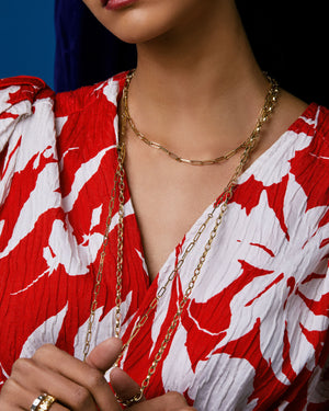 Alternating Polished & Fluted Paperclip Link Necklace